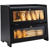 VEDALIO Bread Box For Kitchen Countertop, Black Breadbox, Bread Boxes for Kitchen Counter Organizer Decor Storage, Wooden Storage Box Breadbox, Housewarming Birthday Wedding Christmas Gift