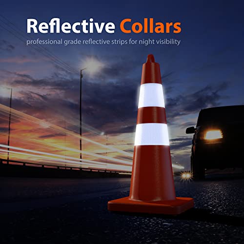 Merchy Hero Traffic Cones – 6-Pack Traffic Safety Cones With Handle – 28-Inch Heavy-Duty Orange Cones With Reflective Collars – Stackable Cones For Parking Lot #TOP1