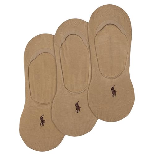 POLO RALPH LAUREN Mens Dress Liner Socks 3 Pair Pack - Lightweight Cotton Comfort with Non-Slip Heel, Beige, 6-12.5