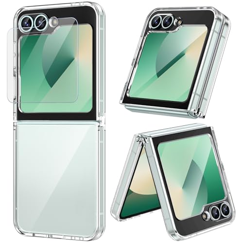 Doeshine Coque pour Samsung Galaxy Z Flip 7 FE/Z Flip 6 avec Protecteur D'écran, Ultra-Mince Transparente Etui avec Dos en PC Rigide et Bords en TPU Souple,...