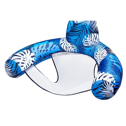 SLOOSH Inflatable Pool Noodle Chair Pool Floats Chair Adult with Plant Pattern Floating Water Hammock Blow up Pool Noodles Rafts for Relaxing Swimming Party Summer Water Beach Lake Fun Blue