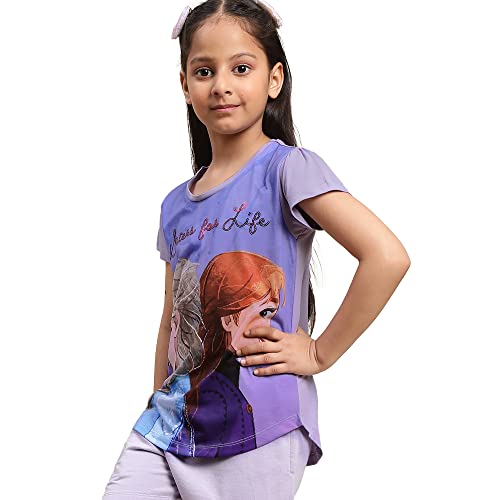 Image of Kidsville Frozen Printed Regular Fit Purple Cotton Girl's T-Shirt