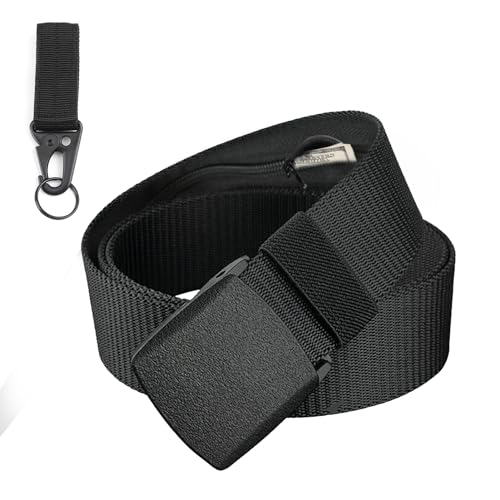 Cinturón de Viaje Antirrobo con Bolsillo Secreto, Oculto Travel Cinturon Trabajo de Nylon Hebilla Hebilla Cremallera Interior, Cinturon de Dinero Hombre Riñonera Bolsa Mosquetón Gratis de Regalo