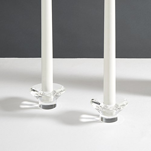 LampLust Glass Taper Candle Holders - Clear Glass, Round Modern Design, 1.5" Height, for Wedding Centerpiece, Easter Dinner or Home Decor, Fits Standard 3/4 Inch Candlesticks - Set of 2