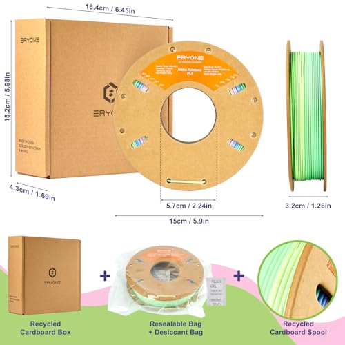 Image of ERYONE PLA Filament 3D Printer Filament Multicolor 1.75mm + /- 0.03mm, PLA Filament 250g Spool, Matte Rainbow Watercolor