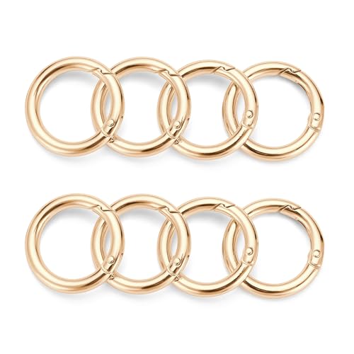Image of Gkeygo Key Ring Clip, 1 Inch Keychain Rings, 8 Pack Round Carabiner Clip for Keys, Buckle, Bags, Purses - Key Chain Hooks Replacement Keychains Lanyard DIY Crafts, Light Gold