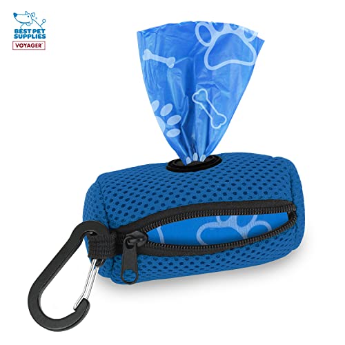 Image of Best Pet Supplies Dog Poop Bag Holder Leash Attachment with Reusable Dispenser for Travel, Walking, Park, and Outdoor Use, Durable with Clip-On - Royal Blue, Mesh Dispenser w /15 Bags