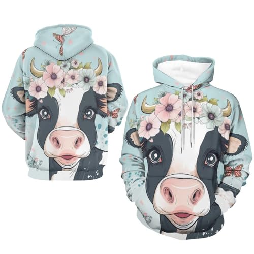 Sweat à capuche vache papillon fleur sweatshirt hoodie manches longues pullover S - 7