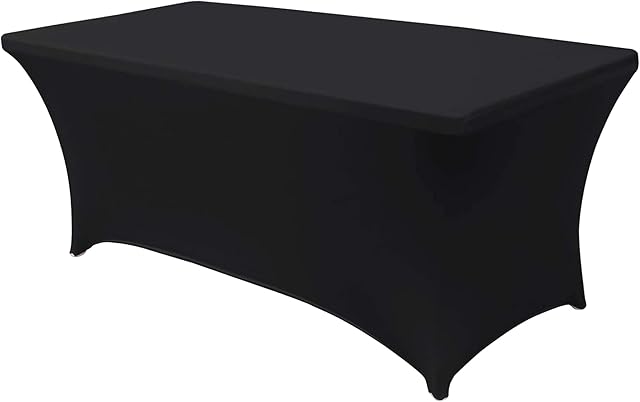 Time to Sparkle 6ft Stretch Spandex Table Cover for Standard Folding Tables - Universal Rectangular Fitted Tablecloth Protector for Wedding, Banquet and Party (Black)