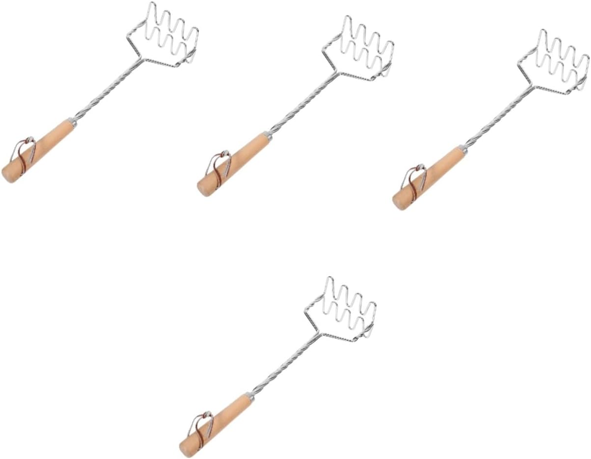 Garneck 4pcs Wood Handle Manual Potato Masher Stainless Steel Kitchen Tool for Easy Mashing of Potatoes Beans and More Comfortable Grip for Home and Restaurant Use