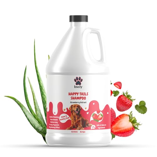 Image of Bscly Strawberry Dog Shampoo 1000Ml - Ticks & Fleas Prevention - Enriched with Chamomile, Aloe and Coconut Oil - Moisturizes & Heals Skin - Suitable for Pomeranians to Golden Retrievers