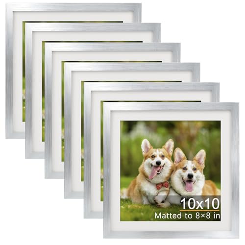 TOFOREVO 10x10 Picture Frames with 8x8 Mat Set of 6, Silver