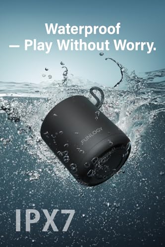 Image of FUNLOGY Portable Mini2 Bluetooth Speaker, Wireless Portable Speaker with Deep Bass, IPX7 Waterproof, TWS Stereo Pairing, Built-in Mic, Small Speaker for Shower, Outdoor, Travel, Black