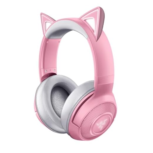 Razer Kraken BT Kitty Edition, Trådlöst headset med anpassade kattöron och RGB-ljus (Bluetooth 5.0, 40ms låg latens, 40 mm element, Strålformningsmikrofon) Quartz/Rosa