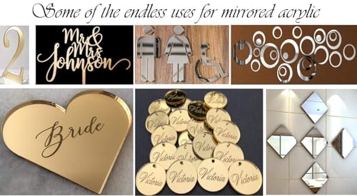 Image of DistinctAndUnique Mirror Acrylic Sheets 12 inchx12 inch, 1 /8 inch (3mm) Thick - Gold Acrylic Mirror Sheets with Protective Paper for Plastic Panels, Crafts, Signs, Shelves, Plexiglass Displays, and DIY Projects