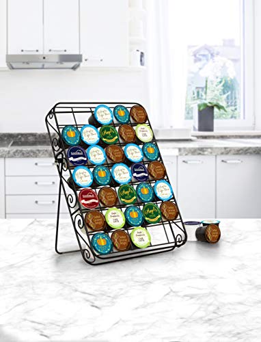 Spectrum Diversified Scroll Single Cup Caddy, Countertop & Drawer Storage For Keurig Pods Wall-Mounted Coffee Bar Accessory & Kitchen Organizer, Large, Black #TOP2