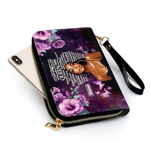 Personalized Leather Wallet for Women – Custom African Pride Clutch with Name – Elegant African Queen Gift – African American Art Wallet –Gift for Mom (African Girl)4