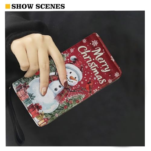 Image of Bulopur Snowman Wallet for Women Zip Around Clutch Purse PU Leather Waterproof Travel Wallet Passport Holder Ladies Handbags Merry Christmas Gifts