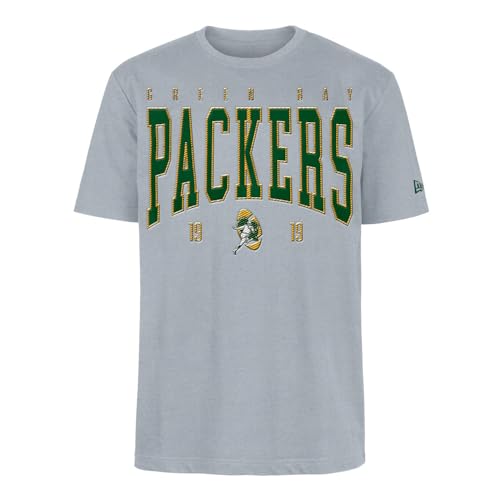 Green Bay Packers New Era Cap NFL - Camiseta de Gran tamaño con Apliques de satén y Logotipo Gris Jaspeado, Unisex