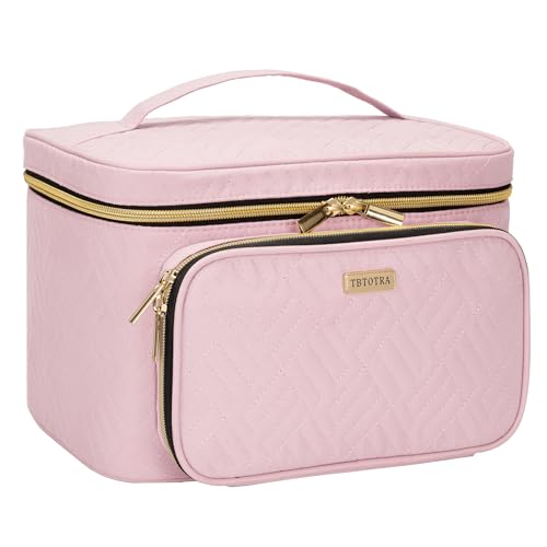TBTOTRA Travel Cosmetic Organizer Bag - Large Makeup Case with Jewelry Storage, Waterproof Toiletry Box for Cosmetics, Brushes, and Tools, Pink