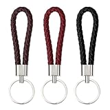 PPhtony Braided Leather Key Fob Car Keychain Ring Woven Strap Keychain Accessories for Men Women Birthday Christmas Gifts (3, Black, Brown, Red)