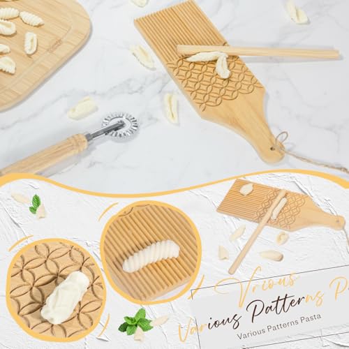 Pasta Making Tools,13PCS Wood Pasta Making Kit with Pasta Rolling Pin,Ravioli Mold,Ravioli Cutter,Gnocchi Board,Pasta Stamps,Dumpling Tools,Stick Dough Scraper Making Accessories - Thumbnail 4