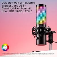 HyperX QuadCast 2 S USB-Mikrofon, RGB-Beleuchtung, 32-Bit/192 kHz Audio, vier Richtcharakteristiken, Tap-to-Mute-Sensor, Multifunktionsknopf, abnehmbare Dämpferhalterung, NGENUITY-kompatibel, Schwarz – Ansicht 3
