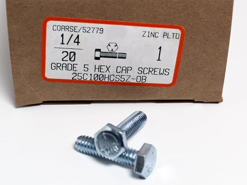 Image of 1 /4-20 x 1 inch Hex Head Screw Bolt, Fully Threaded, Zinc Plated Steel Grade 5 Pack of 25