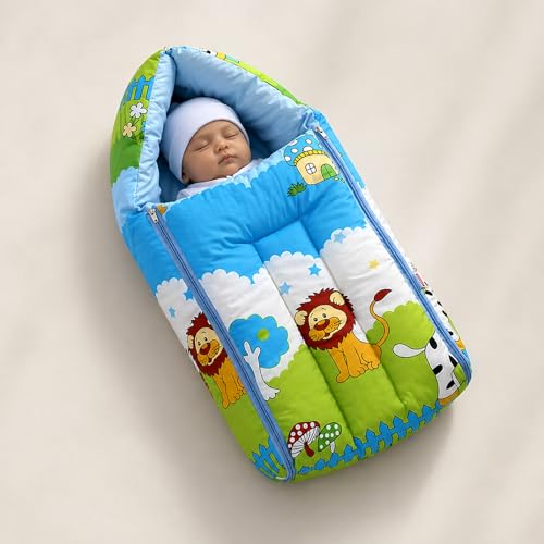 Image of 3-in-1 Baby Bed, Sleeping Bag & Carry Nest - Portable Cotton Bassinet for Newborns & Infants, Unisex Baby Bedding for Travel & Home, Soft & Breathable, 0M+ (P-Multi Colour Lion)