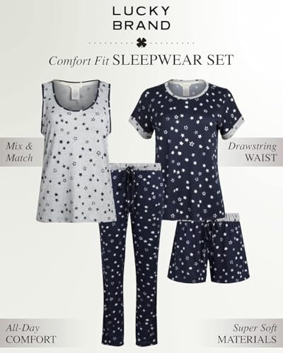 Image of Lucky Brand Women's Pajama Set - 4 Piece Sleep Shirt, Tank Top, Pajama Pants, Lounge Shorts (S-XL)