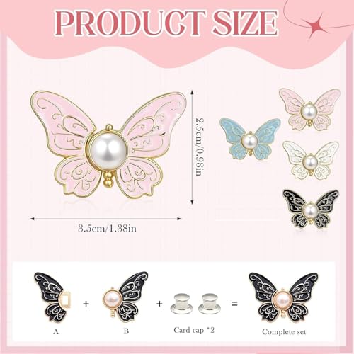 Image of 4 Pairs Jeans Tightening Clips Buttons, Butterfly Jean Adjustable Pins, Waist Tightener Jeans Adjustable Buttons, Instant Cloth Clips Decorative Buckles for Jeans, Skirt