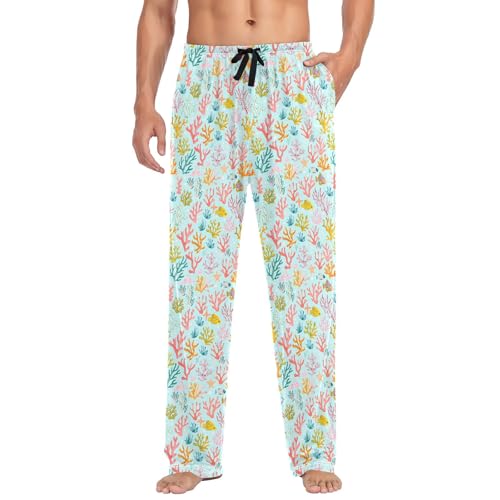 Mens Cotton Pajama Pants Sleep Lounge Pj Bottoms Sleepwear with Pockets Drawstring S Cute Colorful Coral