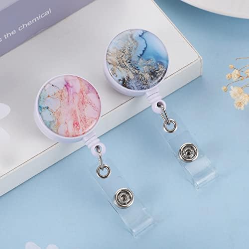 2 Pcs Badge Reel Clips, Retractable Keyring Badge Holder Clip Marble Pull Badge Reels with ID Card Belt Clip for Office Student Teachers Nurse