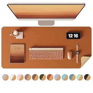 YSAGi Double-Sided Desk Pad, 31.5″x15.7″ Leather Desk Mat, Eco Cork Desk Pad Protector,Large Mouse Pad,Waterproof Desk Blotter for Office/Home (Brown/Cork)