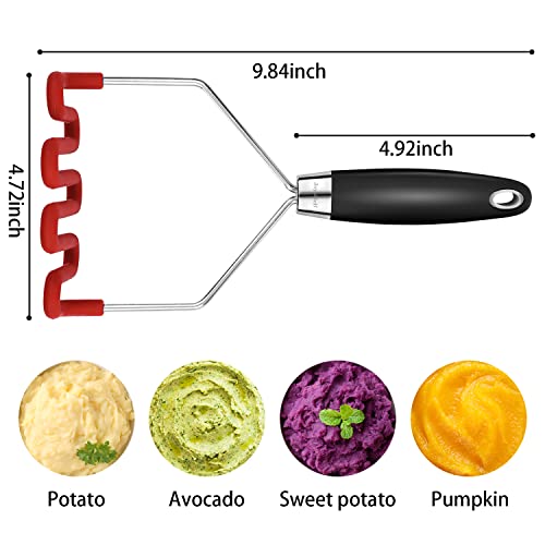 Potato Masher Silicone, Heavy Duty Mashed Potatoes Masher With With Premuim Stainless Steel Non-Stick Pans Silicone Coating Potatoes Masher For Vegetables And Fruits #TOP5