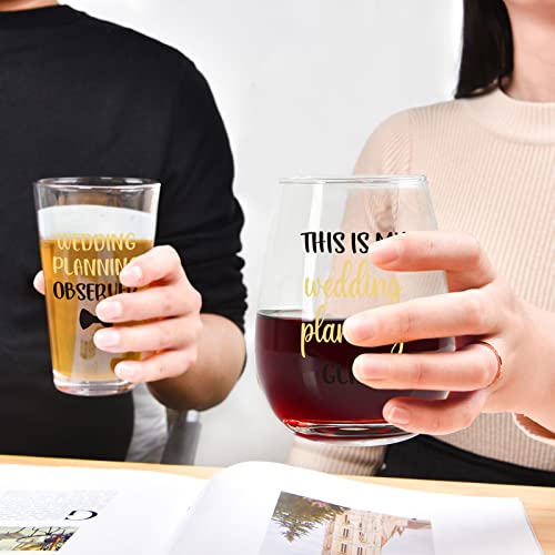 Modwnfy This Is My Wedding Planning Stemless Wine Glass & Beer Glass, Bridal Shower Gift For Couples Newlyweds Bride & Broom Wife & Husband On Valentine's Day Wedding, Wedding Planning Glass Set Of 2 #TOP3