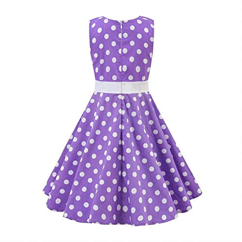 Little Girl 1950s Vintage Polka Dots Dress Flower Kids Skirt Retro Princess Dress Summer Skirts for Birthday Beach Vacation Girls Wedding Dress Purple 9-10 Years2