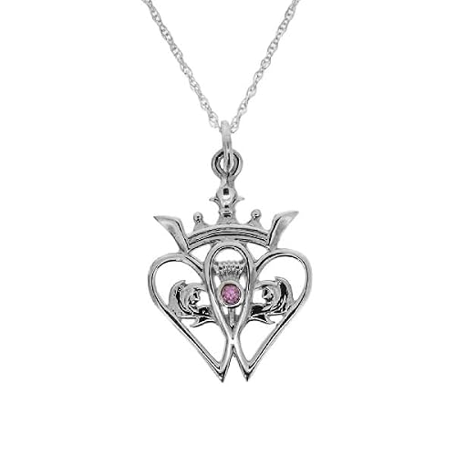 Image of Hamilton & Young Women's 925 Sterling Silver Scottish Luckenbooth Two Love Heart Necklace Pendant - Amethyst Colour Stone
