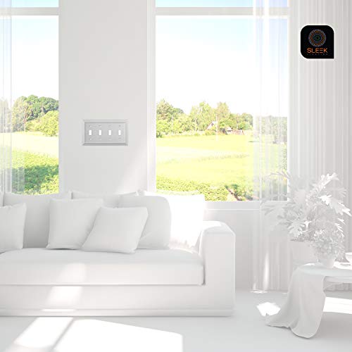 Pack Of 2 Wall Plate Outlet Switch Covers By Sleeklighting | Classic White Architecture Wall Plates| Variety Of Styles: Rocker/Receptacle/Toggle / & Combo | Size: 3 Gang Rocker #TOP5