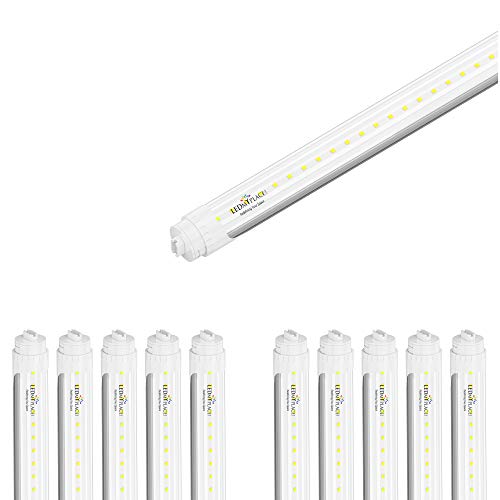 Ledmyplace 48W Led Tube Light 8Ft, 6500K Daylight Clear Lense, 6720 Lumens, R17D Base, T8 Double End Power, Ballast Bypass, Ideal For Factory, Warehouse, Garages, Workshops, Pack Of 10 #TOP12