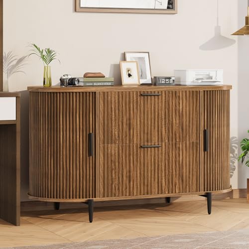 SEDETA 2 Drawer File Cabinet, 39.4" Filing Cabinet for Home Office, fit Legal/Letter/A4 Size, Modern Fluted Filing Cabinets with 2 Sliding Door Storage, Printer Stand - Image 9