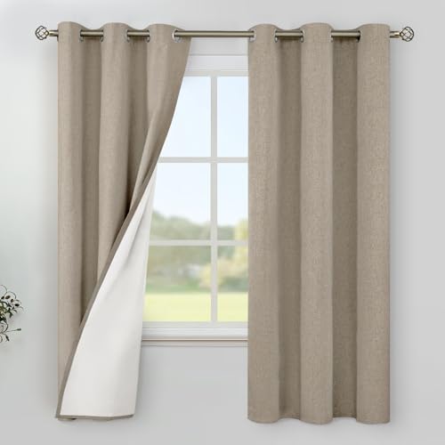 Image of YoungsTex Taupe Burlap Linen Blackout Curtains for Bedroom, Thermal Insulated Black Out Drapes with Grommet Thick Darkening Privacy for Living Room Window, 2 Panels, 42 X 63 Inch