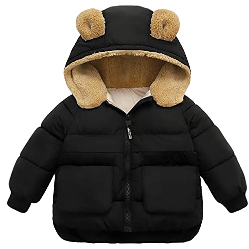 Happy Cherry Kids Boys Down Jacket Cotton Thick Hooded Coat Winter Zipper Puffer Outerwear Long Sleeve Cartoon Fall Hoodies Warm Windproof Coats For Toddler Infant 4-5Y Black #TOP16