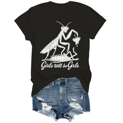 Photo de Girls Will Be Girls T-shirt unisexe avec motif mante priante, Noir , S