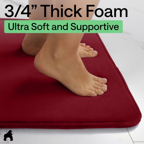 Image of GORILLA GRIP Memory Foam Bath Mat, Soft Absorbent Velvet Bathroom Mats, Durable Dots on Underside, Machine Washable Bathmat, Carpet Rug Room Decor for Shower Tub Floor RV, 24x17 Rugs, Burgundy