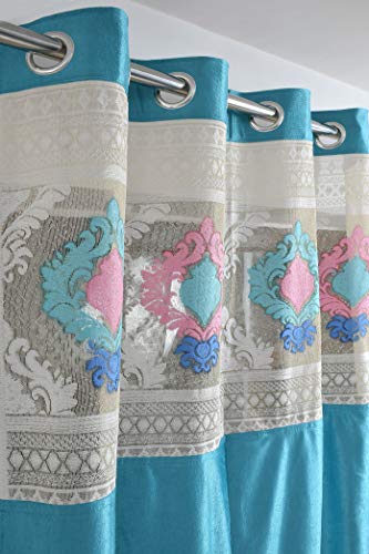Image of LaVichitra Polyester Door Curtain with Designer Net (7ft, Aqua Blue) -2 Pieces