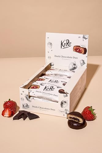KoRo - Bio Dark Chocolate Duo Strawberry 12 x 2 x 20 g - Kurze Zutatenliste - 100% vegan - Mit Agavendicksaft & Dattelpaste gesüßt