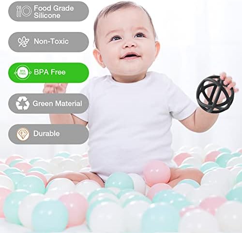 Baby Teether Ball, BPA Free Silicone Sensory Ball Toy for Babies and Toddlers, Easy Grip Soft Soothing Teething Toys (Sage)