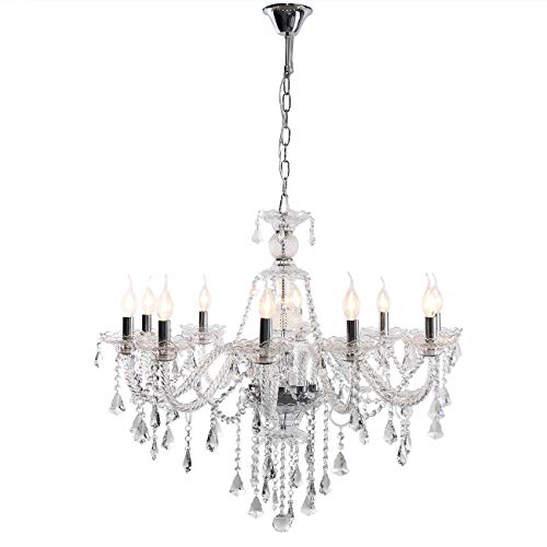 Ridgeyard Modern Crystal Chandelier Lighting Ceiling Light Fixture Pendant Chandelier For Living Room, Hotels, Hall Way, Bars, Restaurants E12 Bulbs Height (10 Lights Clear) #TOP1