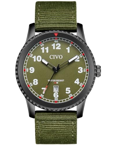 CIVO Reloj Hombre de Pulsera Verde: Nylon Analógico Clasico - Relojes con Números...